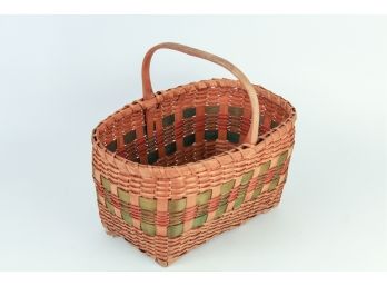 Native American Dyed Splint Woven Basket Signed Grace Littlebear