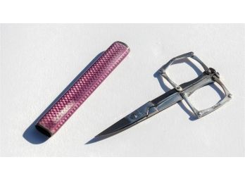 Folding Pocket Size Sterling Silver Scissors In Plum Enameled Sterling Silver Sleeve