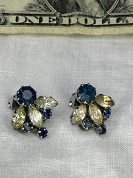 Vintage Clip Earrings - Costume Sapphire And Diamond