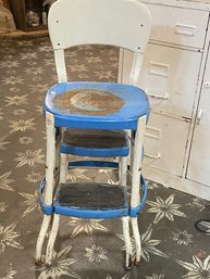 Vintage Blue Pull Out Stool!  Super Cute!