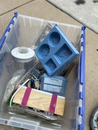 Crate Of Paper Making Supplies Including A Blender
