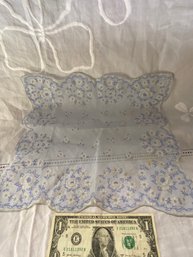 13 Inch Square Handkerchief Light Blue With White Flowers Delicate
