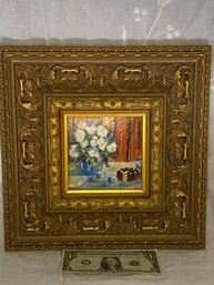 Signed 13' Square Frame With 4.5' Square Opening. Vintage Painting And Frame- See Desc