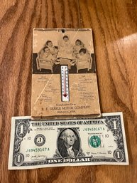 Vintage Cardboard R.E. Searle Motor Co. Advertising Thermometer - 1935