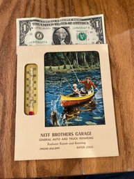 Vintage Neff Brothers Garage Cardboard Advertising Thermometer