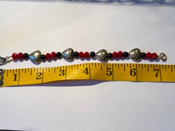 Locally Made Bracelet -Red Black And 'silver' Heart
