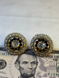 Rhinestone And Black Stone Cuff Links, Could Be Used For Art Or Jewelry Making