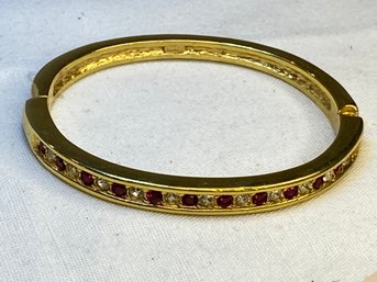 Roman Hinged 'diamond And Ruby' Bracelet Costume  - 1970s Jewelry Company - Looks Real