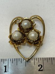 Heart Gold And Pearl Pin - Maybe Vintage.