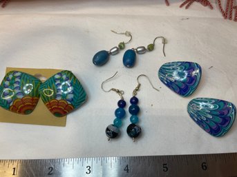 4 Pairs Of Fun Blue/Green Earrings - Not Vintage Obviously.