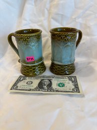 Awesome Pair Of MCM Norleans Aqua And Olive Green Coffee Mugs