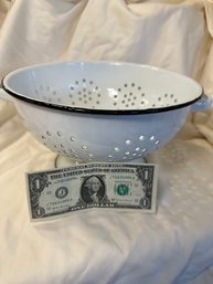 Great White And Black Enamelware Colander