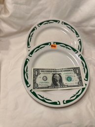 Pair Of Homer Laughlin Green And White Luncheon Plates