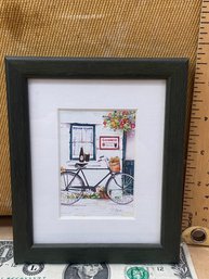 Small Signed Watercolor Print With Bike
