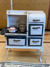 Wood Antique Stove For Dollhouse/Display. Oven And Top Storage Open.