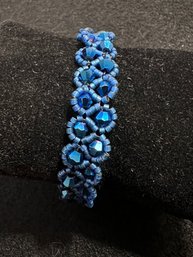 Handmade Seed Bead Blue Bracelet With Silver Clasp