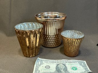 Three NOT Vintage Planters/candle Holders Copper Metallic