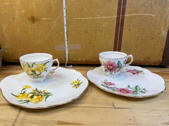 Set Of 2 Luncheon Plates With Teacups.  Perfect Shape