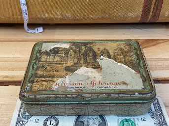1920s Art Deco Johnson & Johnson Tin Filled With Very Old Buttons