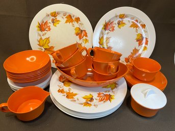 Orange Autumn Leaf Full Set Of 8 Melemac Dishes. Such Good Shape