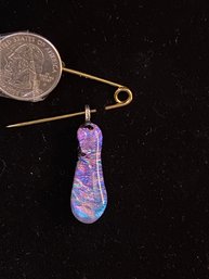 Handmade Fused Glass Pendant Pink Oblong With Dichroic