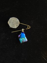 Handmade Fused Glass Pendant  Dichroic Piece Green And Blue