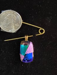 Handmade Fused Glass Pendant  Dichroic Piece Blocked