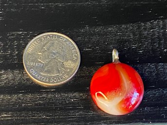 Handmade Fused Glass Pendant Red/white Round