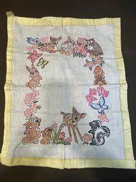 13x16' Hand Embroidered And Cross Stitched Bambi Linen.