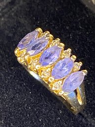 14K Solide Gold Diamond And Tanzanite Ring Size 6.5