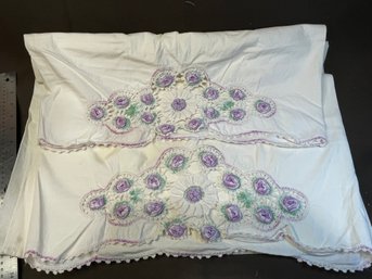 Two Antique Crocheted Pillowcases In Great Shape