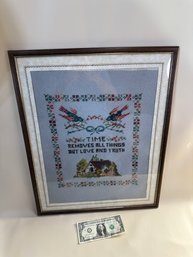 Vintage Needle Work Framed Sampler