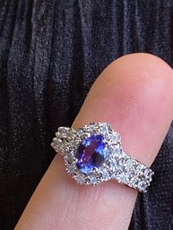 Stunning 14K White Gold Tanzanite And Diamond Ring Size 7