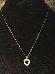 14K Gold And Diamond Heart Pendant With 18.5' 14K Gold Chain