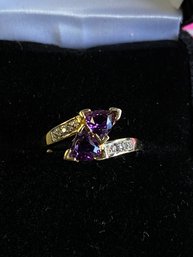 10K  Yellow Gold Amethyst And Diamond Ring Size 7