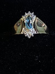 10K RGP Aquamarine And Diamond Ring Size 7