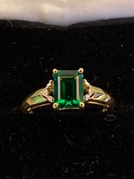 10K Gold Emerald? And Diamond Ring.  Jeweler Believes Emerald But Wouldn't Certify. - Gorgeous Ring Size 7