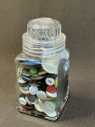 Squibb Jar Full Of Antique Buttons. Screw On Lid- Cool Jar