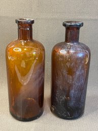 2 Amber Vintage Apothecary Bottles. Really Cool And Would Be Great 'poison' Bottles