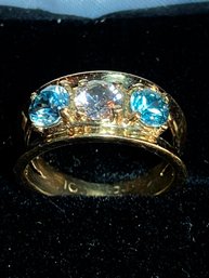 10K Blue Topaz And Diamond?  Ring Size 3.5