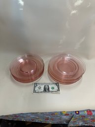 Set Of 14 Vintage Pink Glass Luncheon Plates