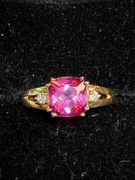 10K Gold Pink Tourmaline And Diamond Ring Size 6.75