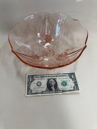 Vintage Pink Glass Footed Bowl Serving Etched Floral Design