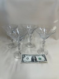 Set Of 4 Vintage Etched Martini Glasses -tiny Chips On 2 Glasses