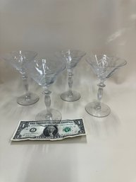 Set Of 4 Vintage Etched Aperitif Glasses  'cordial', Tiny Chip On 1