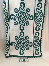 Cool Tunisian Crochet & Crosstitched Throw Cream W/green