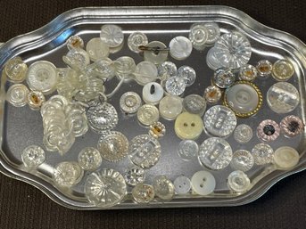 Bottle Full Of Clear Buttons - Many Are Glass