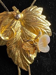 Approx 28' Butterfly On Leaf Costume Bolo Tie Type Necklace.