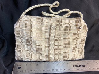 Cream Beaded Vintage Handbag/clutch With Original Mirror - Check Out Those Tiny Little Beads.