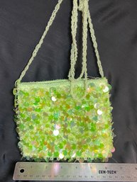 Lime Green Beaded And Sequin Crossbody Handbag - Not Vintage